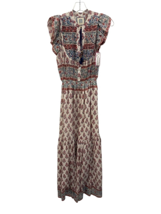 Bell Size M White, Blue & Red Silk Blend Keyhole Front Sleeveless Printed Dress White, Blue & Red / M