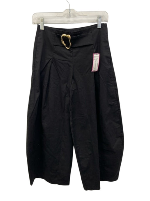 Zara Size XS Black Cotton Blend Zip Close Buckle Detail Trouser Barrel Pants Black / XS