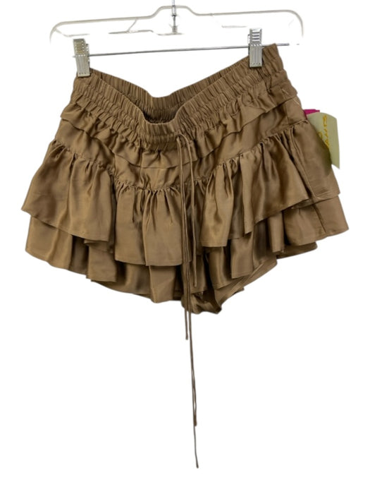 Shug! Size S Brown Silk Elastic Waist Tiered Mini Skirt Brown / S
