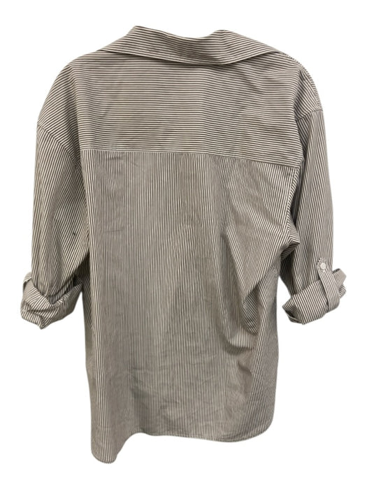 Babaton Size 2XS Brown Cotton Striped Button Front Cuff Sleeve Top Brown / 2XS