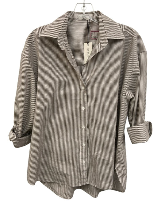 Babaton Size 2XS Brown Cotton Striped Button Front Cuff Sleeve Top Brown / 2XS