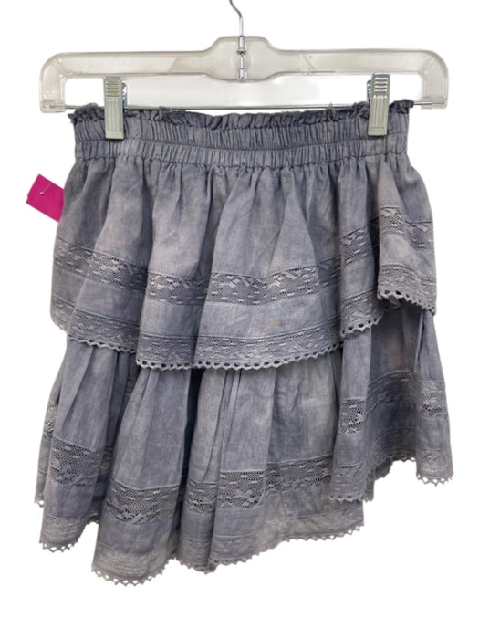 Loveshackfancy Size S Grey Cotton Tiered Elastic Waist Mini Tie Dye Skirt Grey / S