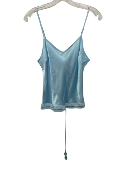 Shug! Size M Blue Silk V Neck Adjustable Strap Satin Drawstring Waist Top Blue / M