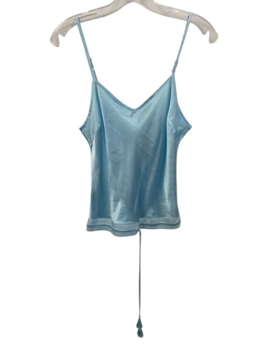 Shug! Size M Blue Silk V Neck Adjustable Strap Satin Drawstring Waist Top Blue / M