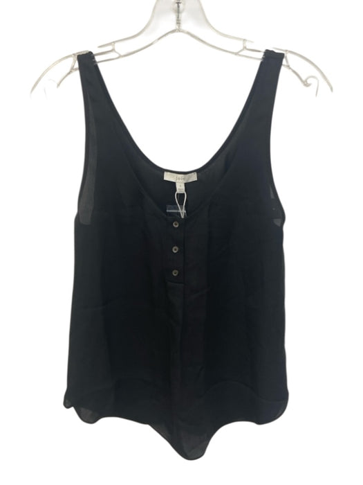Joie Size S Black Silk Sleeveless 1/4 Button Semi Sheer Top Black / S