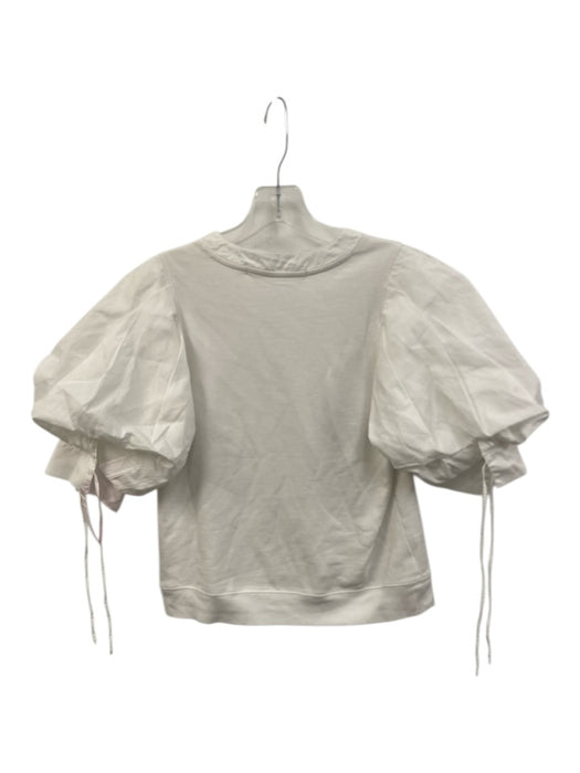Marie Oliver Size S White Cotton V Neck Puff Sleeve Mixed Fabric Top White / S