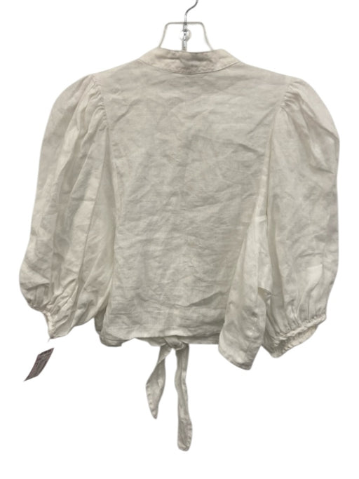 Lanhtropy Size S White Linen Button Front Puff Sleeve Tie Front Top White / S