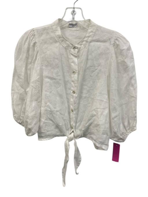 Lanhtropy Size S White Linen Button Front Puff Sleeve Tie Front Top White / S