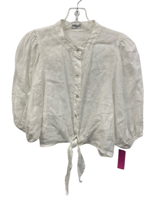 Lanhtropy Size S White Linen Button Front Puff Sleeve Tie Front Top White / S
