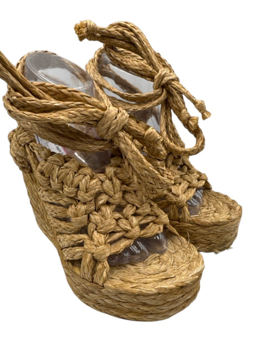 Paloma Barcelo Shoe Size 39 Brown Straw open toe Wedge Tie Ankle Sandals Brown / 39