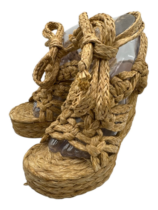 Paloma Barcelo Shoe Size 39 Brown Straw open toe Wedge Tie Ankle Sandals Brown / 39