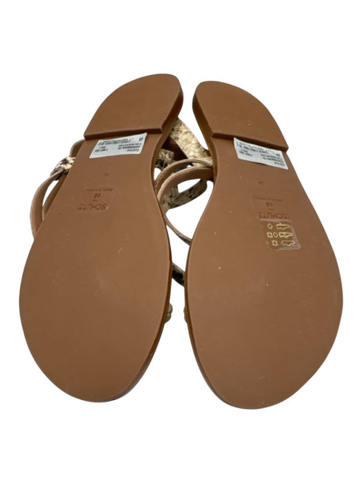 Schutz Shoe Size 6B Tan Leather T Toe Ankle Buckle Snakeskin Open Toe Sandals Tan / 6B