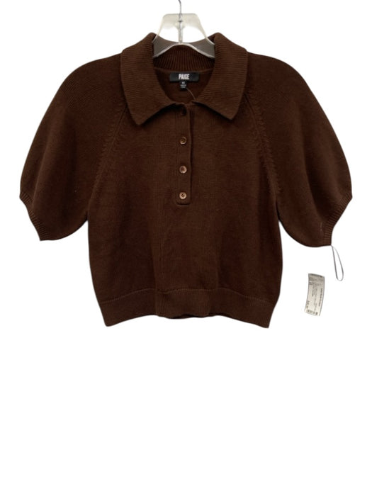 Paige Size XS Brown Cotton & Nylon ribbed hem Collared Top Brown / XS