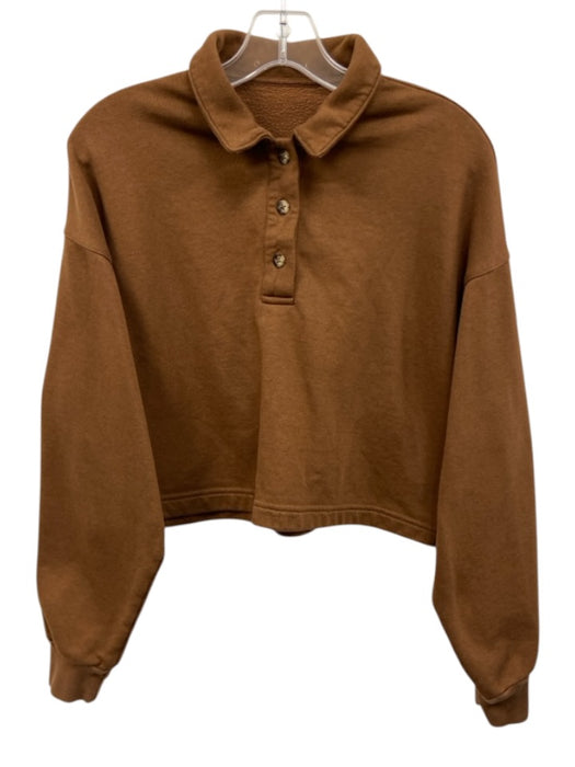 Alo Size Est XS/S Brown Cotton Drop Shoulder Crop Top Brown / Est XS/S