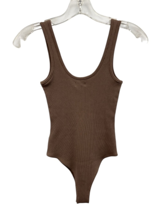 L'agence Size XXS Taupe Cotton & Modal Scoop Neck Ribbed Sleeveless Bodysuit Top Taupe / XXS