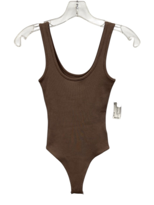L'agence Size XXS Taupe Cotton & Modal Scoop Neck Ribbed Sleeveless Bodysuit Top Taupe / XXS