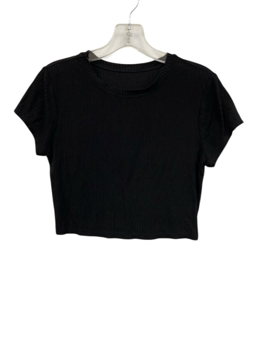 Alo Size Est XS/S Black Synthetic Knit Crop Athletic Top Black / Est XS/S