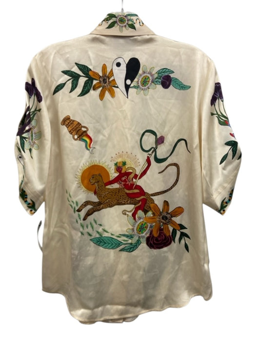 Alemais Size 0 Cream & Multi Silk Epaulettes Oversized Top Cream & Multi / 0