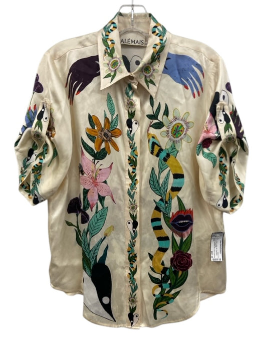 Alemais Size 0 Cream & Multi Silk Epaulettes Oversized Top Cream & Multi / 0