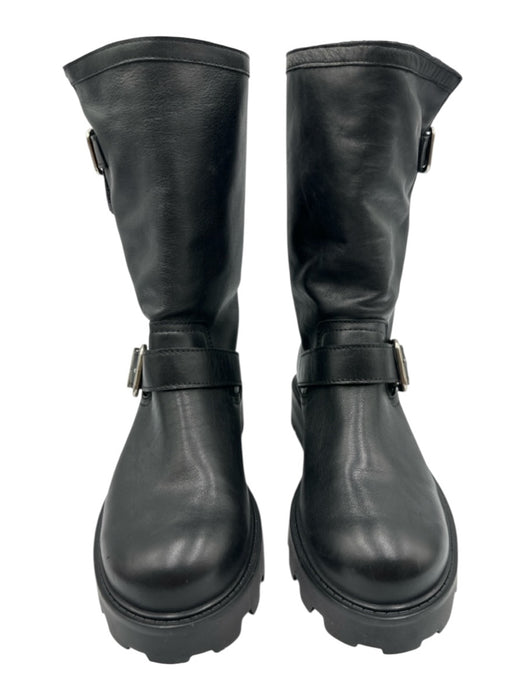Steve Madden Shoe Size 6.5 Black Leather Buckle Detail Platform Moto Boots Black / 6.5