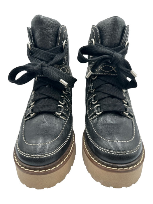 Free People Shoe Size 6.5 Black & Brown Leather Stacked Block Heel Boots Black & Brown / 6.5