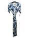 Joie Size S White & Blue Linen Abstract Floral Short Sleeve Maxi Side Slit Dress White & Blue / S