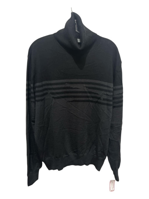 MCQ Size Est L Black & Gray Wool Striped Turtle Neck Men's Sweater Black & Gray / Est L