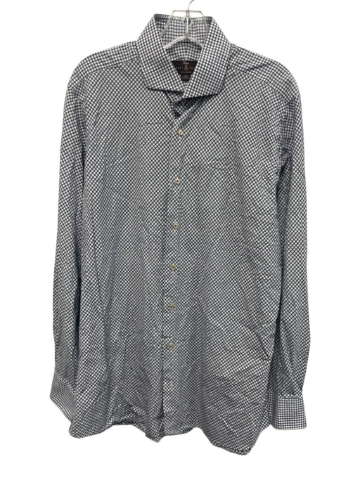 Robert Talbott Size 16.5 White & Navy Cotton Plaid Button Up Long Sleeve Shirt White & Navy / 16.5