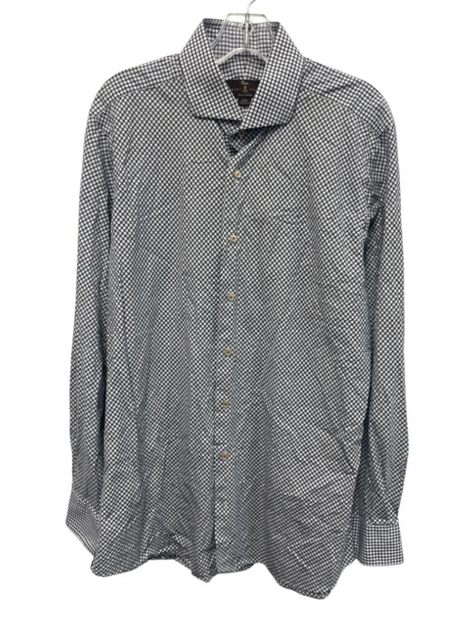 Robert Talbott Size 16.5 White & Navy Cotton Plaid Button Up Long Sleeve Shirt White & Navy / 16.5