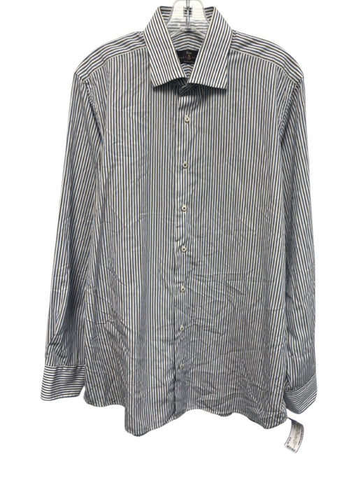 Robert Talbott Size 16.5 White & Brown Cotton Striped Men's Long Sleeve Shirt White & Brown / 16.5