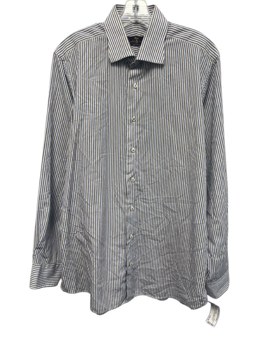 Robert Talbott Size 16.5 White & Brown Cotton Striped Men's Long Sleeve Shirt White & Brown / 16.5