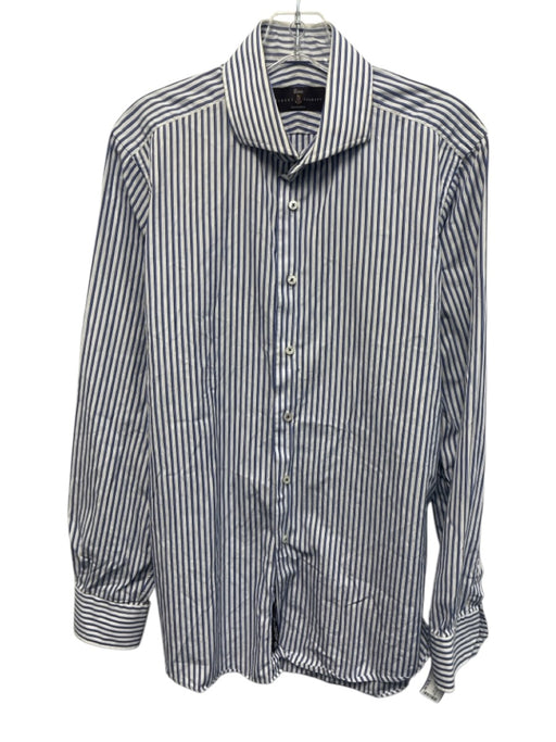 Robert Talbott Size L White & Blue Cotton Striped Button Up Long Sleeve Shirt White & Blue / L