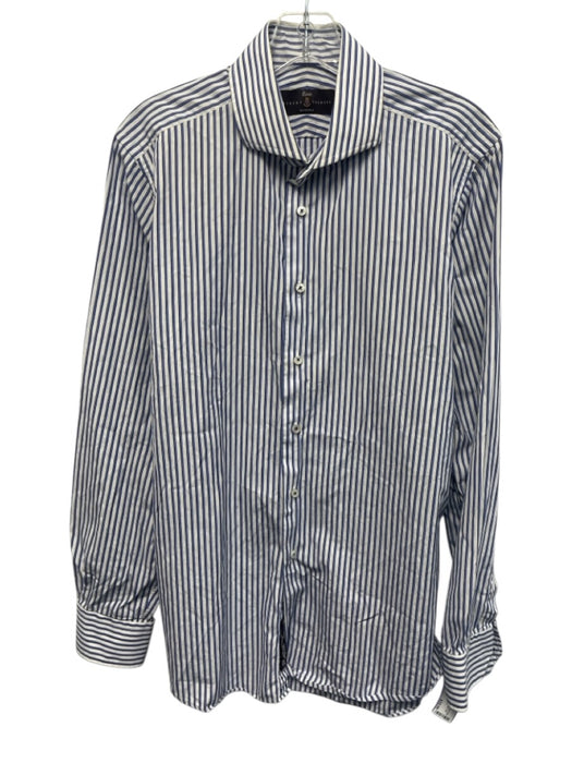 Robert Talbott Size L White & Blue Cotton Striped Button Up Long Sleeve Shirt White & Blue / L