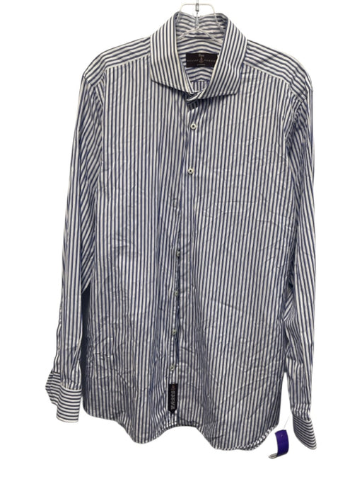 Robert Talbott Size XL White & Blue Cotton Striped Button Up Long Sleeve Shirt White & Blue / XL
