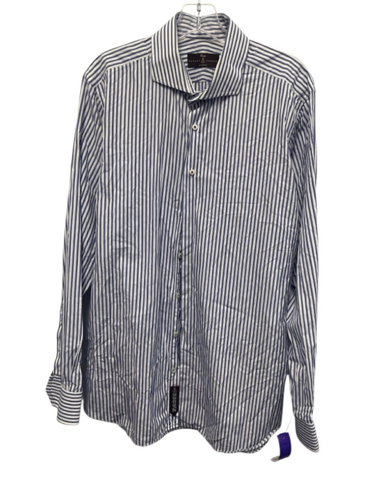 Robert Talbott Size XL White & Blue Cotton Striped Button Up Long Sleeve Shirt White & Blue / XL