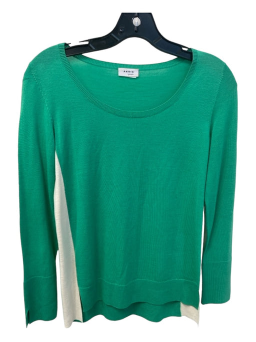 Akris Punto Size 4 Green & White Wool Block Color Long Sleeve Round Neck Sweater Green & White / 4