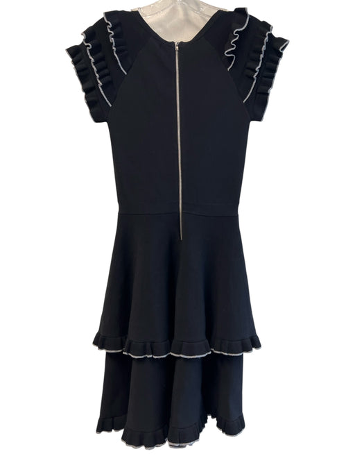 Parker Size XS Black Rayon & Nylon Knit Ruffle Shoulder Detail Round Neck Dress Black / XS