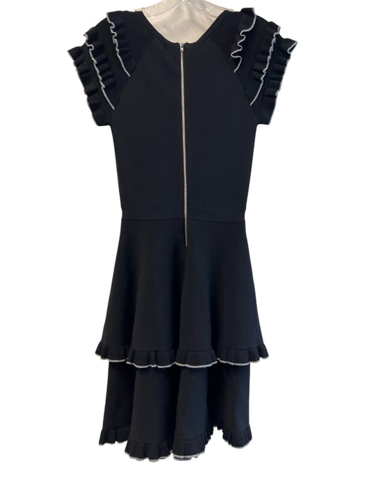Parker Size XS Black Rayon & Nylon Knit Ruffle Shoulder Detail Round Neck Dress Black / XS