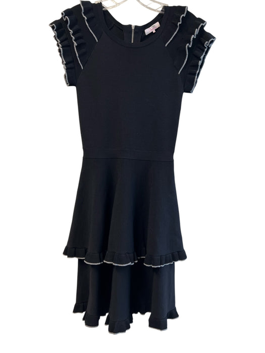 Parker Size XS Black Rayon & Nylon Knit Ruffle Shoulder Detail Round Neck Dress Black / XS