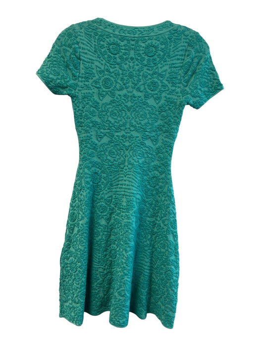 M Missoni Size 38 Green Cotton Blend Jacquard V Neck Short Sleeve A-line Dress Green / 38