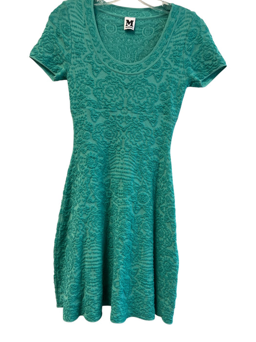 M Missoni Size 38 Green Cotton Blend Jacquard V Neck Short Sleeve A-line Dress Green / 38