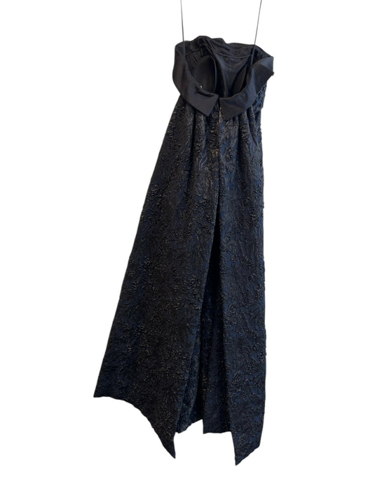 Carolina Herrera Size 4 Navy & Black Strapless Brocade Back Zip Boning Gown Navy & Black / 4
