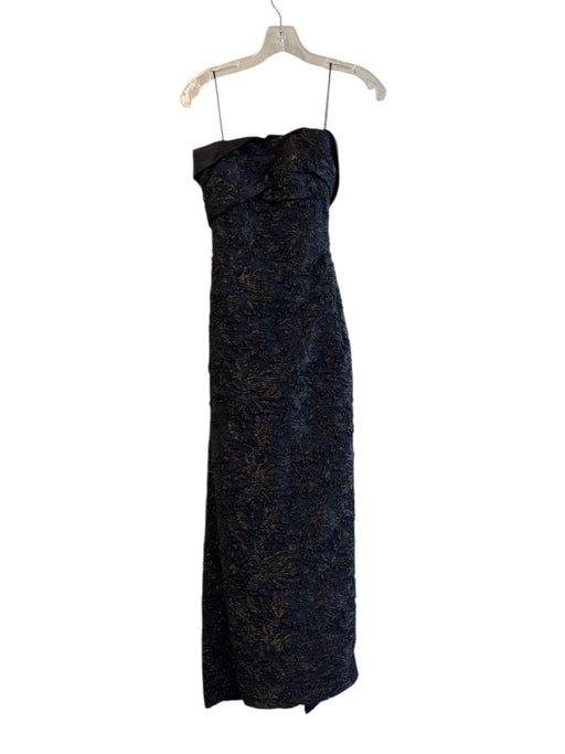 Carolina Herrera Size 4 Navy & Black Strapless Brocade Back Zip Boning Gown Navy & Black / 4