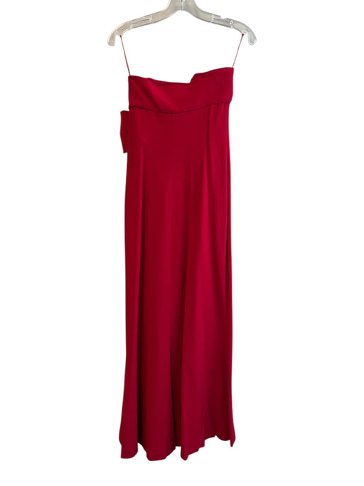 Valentino Size 4 Red Viscose Strapless Side Zip Bow Detail Front Slit Gown Red / 4