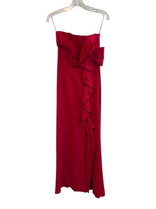 Valentino Size 4 Red Viscose Strapless Side Zip Bow Detail Front Slit Gown Red / 4