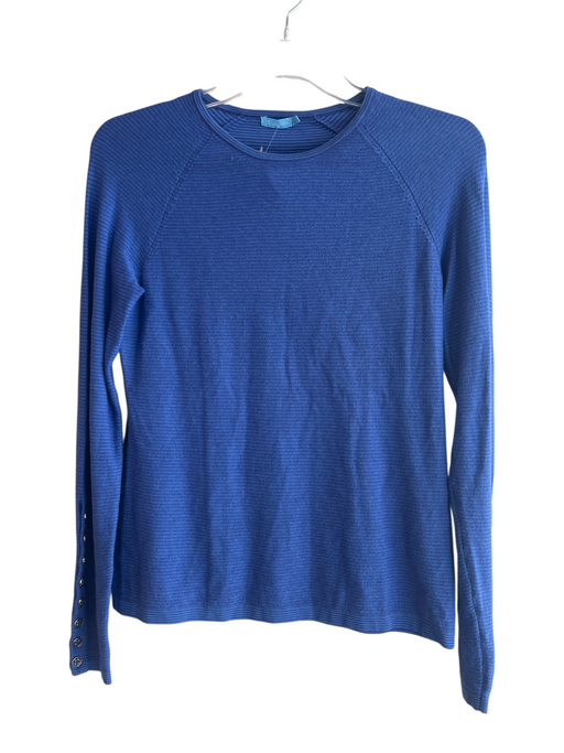 J Mclaughlin Size XS Blue Cotton Blend Long Sleeve Round Neck Stripe Top Blue / XS
