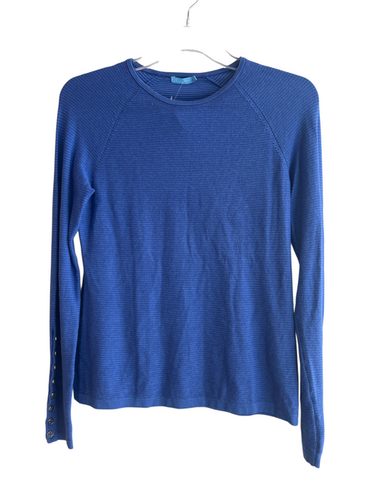 J Mclaughlin Size XS Blue Cotton Blend Long Sleeve Round Neck Stripe Top Blue / XS