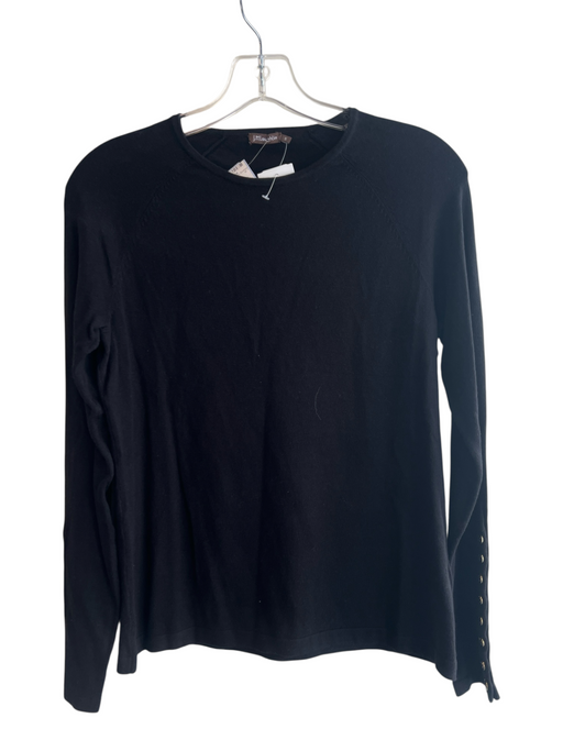 J Mclaughlin Size Small Black Cotton Blend Long Sleeve Round Neck Top Black / Small