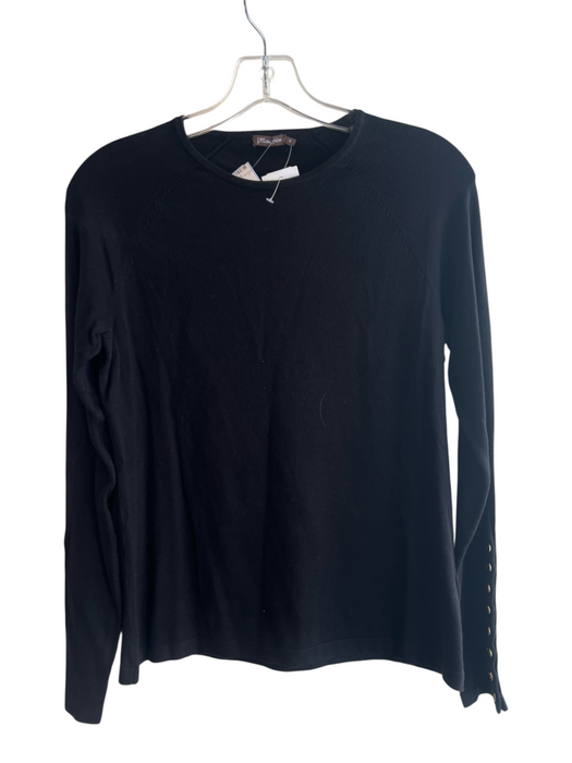 J Mclaughlin Size Small Black Cotton Blend Long Sleeve Round Neck Top Black / Small