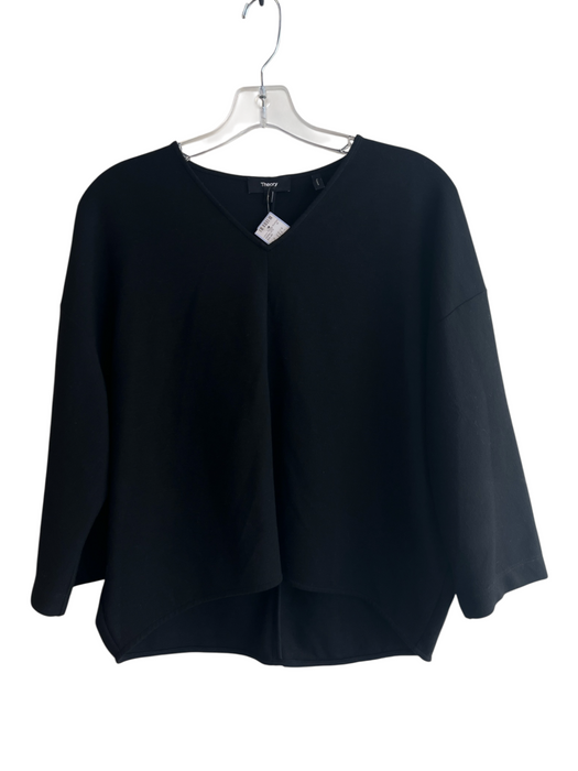 Theory Size 4 Black Viscose V Neck 3/4 Sleeve Top Black / 4
